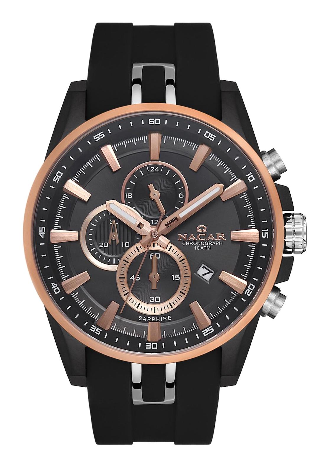 Nacar 38296338BBRS1 Takvimli 44 mm Siyah Çelik Kordon Analog Kol Saati