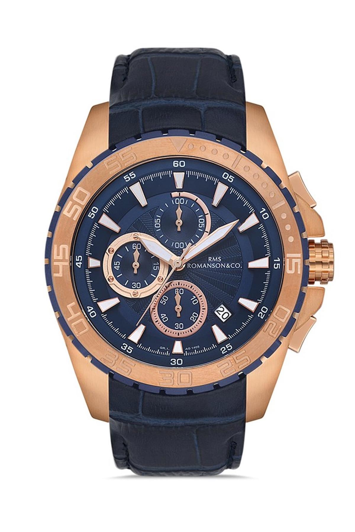 Grand Romanson GR.1.AG1405.03 Takvimli 46 mm Lacivert Deri Kordon Analog Erkek Kol Saati
