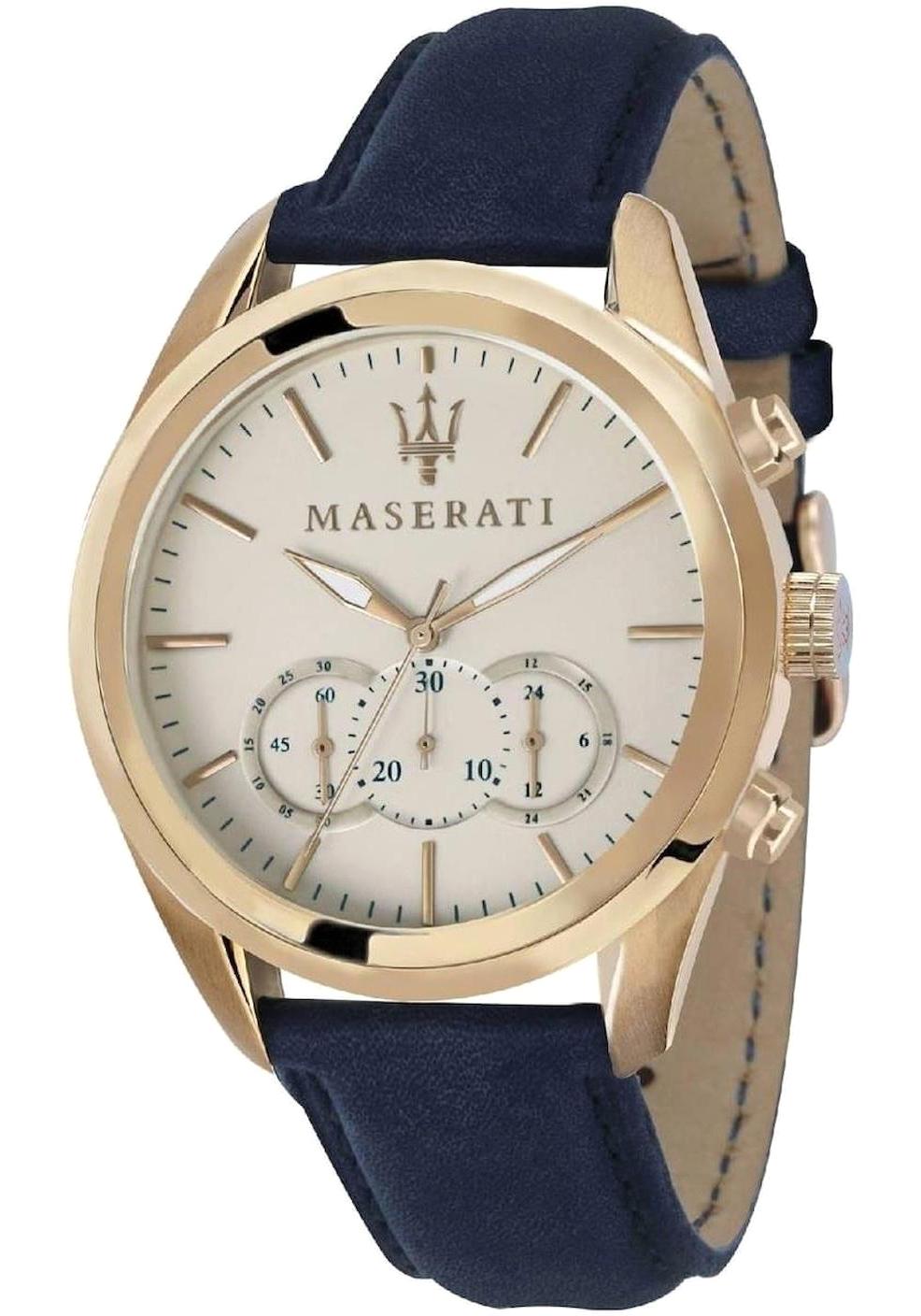 Maserati R8871612016 Takvimli 45 mm Lacivert Deri Kordon Analog Erkek Kol Saati