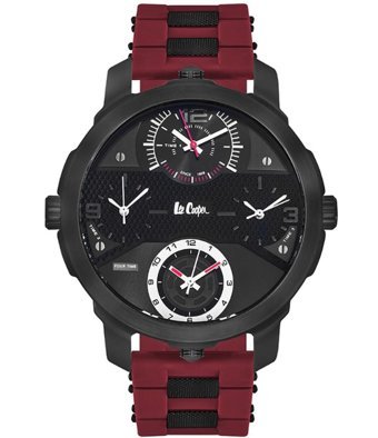Lee Cooper LC06223.658 Takvimli 55 mm Kırmızı-Siyah Silikon Kordon Analog Erkek Kol Saati
