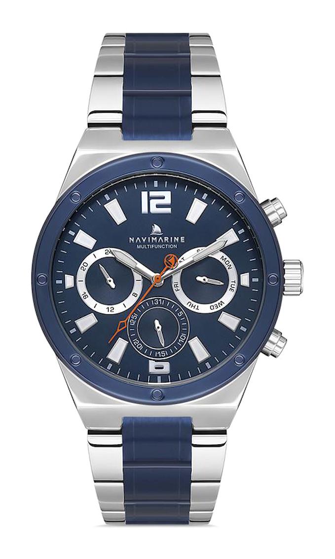 Navimarine NM135-6 Takvimli Gri-Lacivert Çelik Kordon Analog Erkek Kol Saati