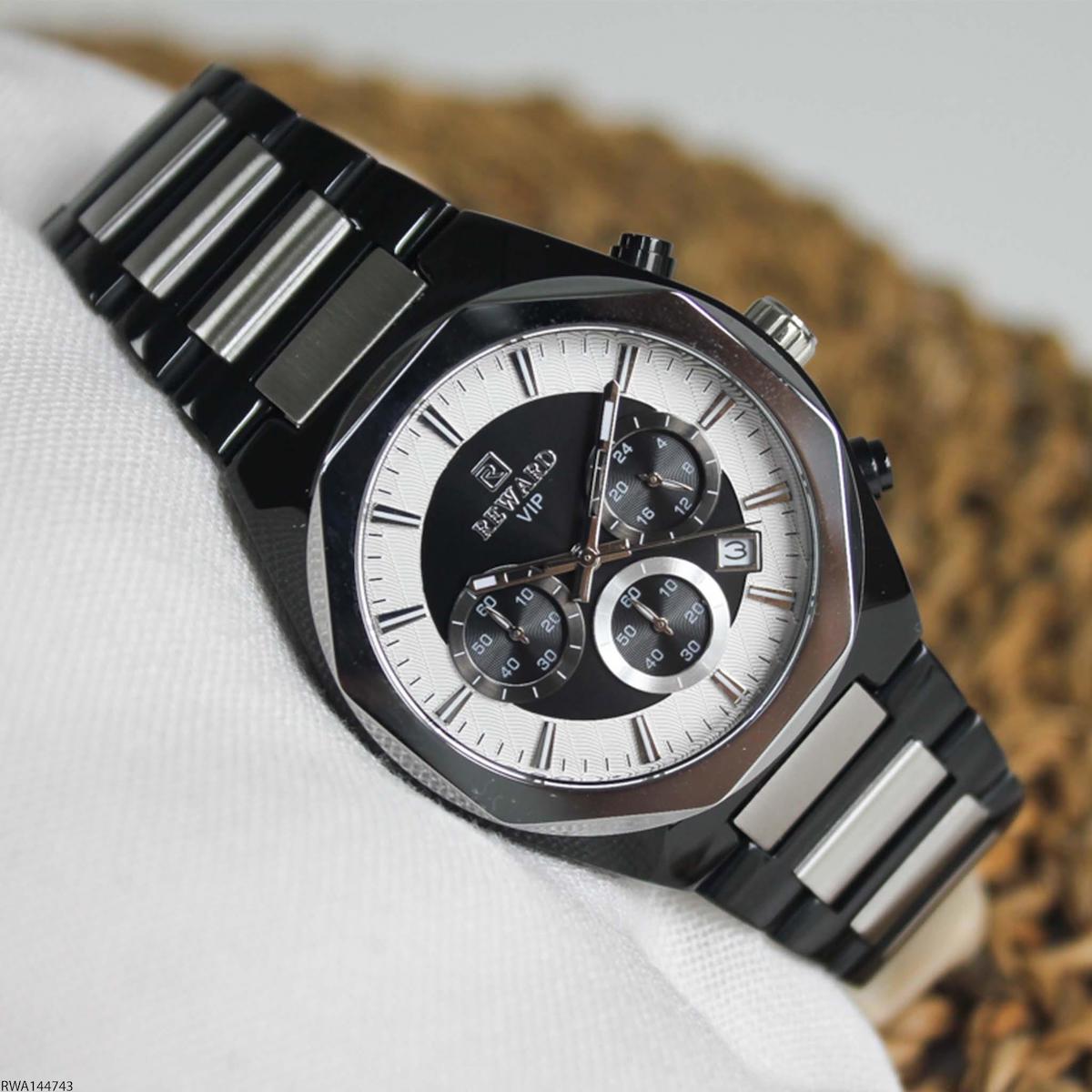 Reward RWA144743 Takvimli 43 mm Gri-Siyah Çelik Kordon Analog Erkek Kol Saati