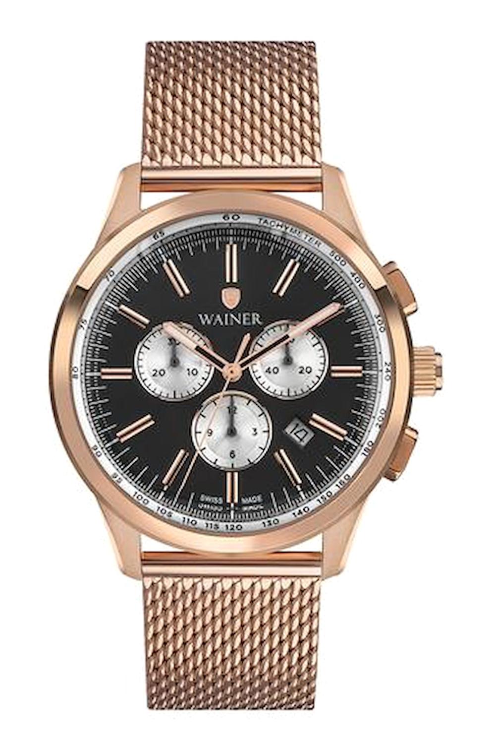 Wainer WA.12340-B Pusulalı Takvimli 44 mm Rose Gold Metal Kordon Analog Erkek Kol Saati