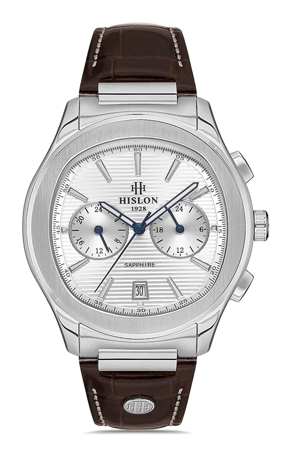 Hislon DT148S-02KS Pusulalı Takvimli 43 mm Siyah Deri Kordon Analog Erkek Kol Saati