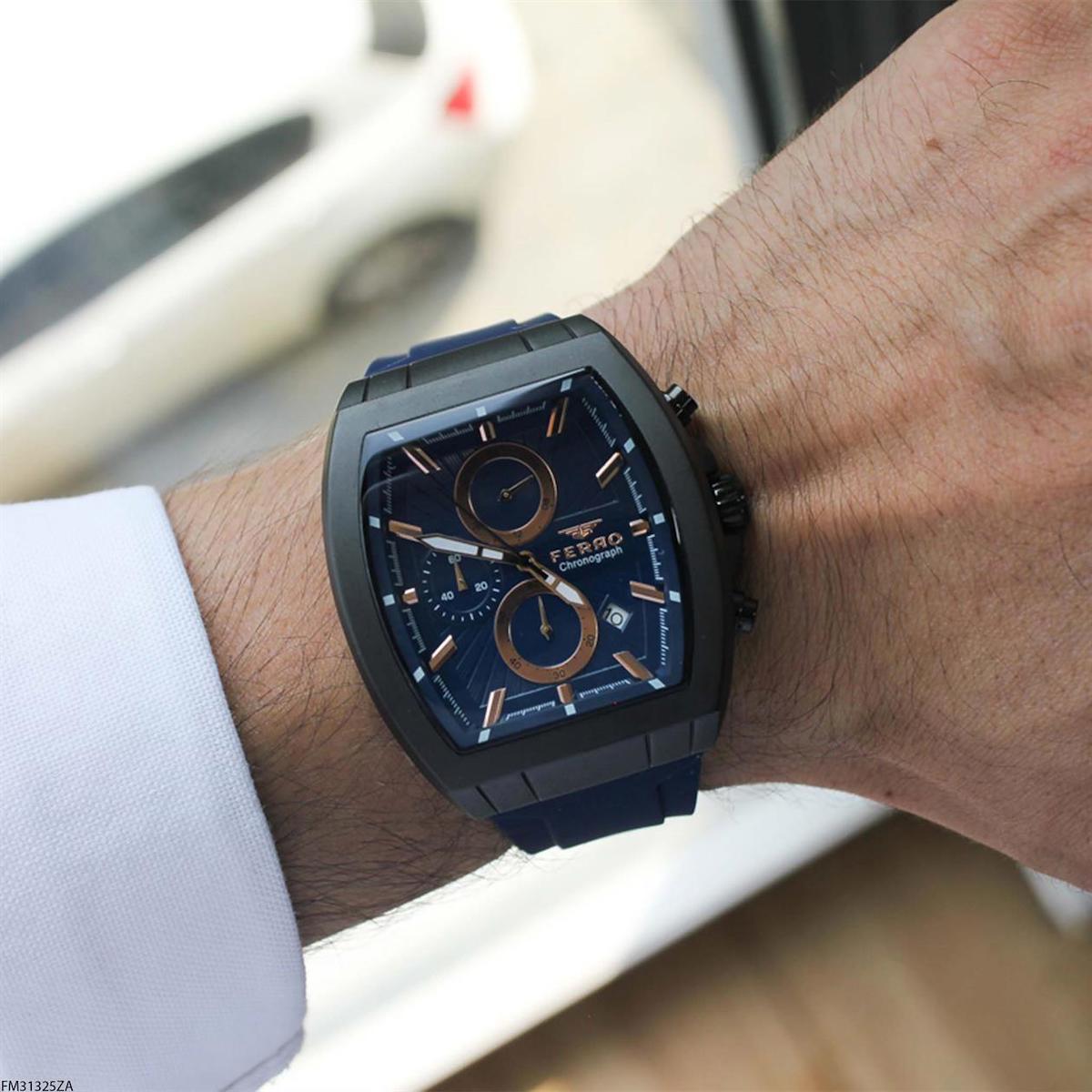 Ferro FM31325ZA Takvimli 44 mm Lacivert Silikon Kordon Analog Erkek Kol Saati
