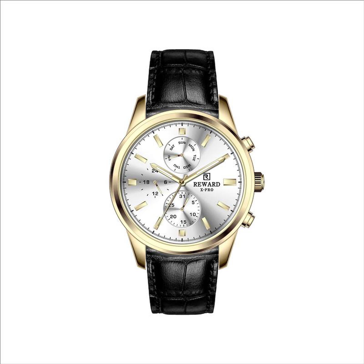 Reward A142594 Takvimli 42 mm Siyah Deri Kordon Analog Erkek Kol Saati