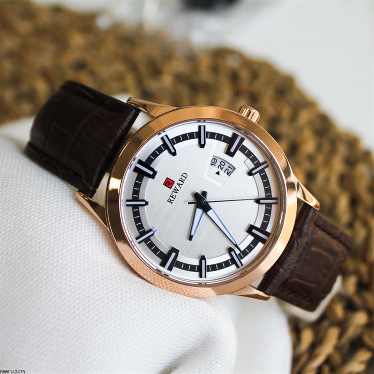 Reward RWA142476 Takvimli 43 mm Kahverengi Metal Kordon Analog Erkek Kol Saati