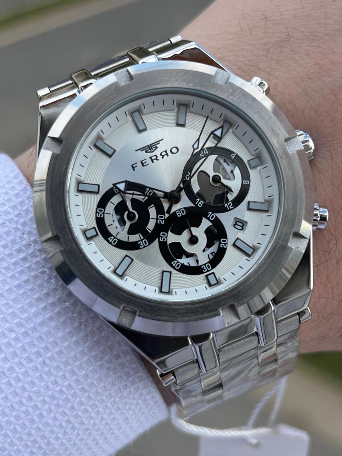 Ferro EFM31439-A223 Su Geçirmez Takvimli 44 mm Çelik Kordon Analog Erkek Kol Saati