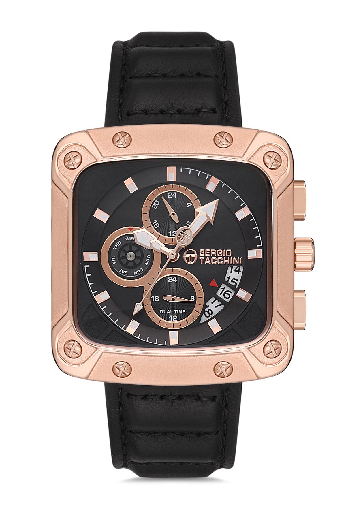 Sergio Tacchini ST.1.10129.3 Takvimli 45 mm Siyah Deri Kordon Analog Erkek Kol Saati