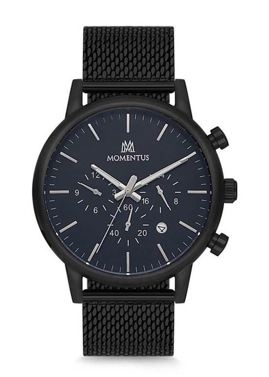 Momentus CC235B-04SS Takvimli 44 mm Siyah Çelik Kordon Analog Kol Saati