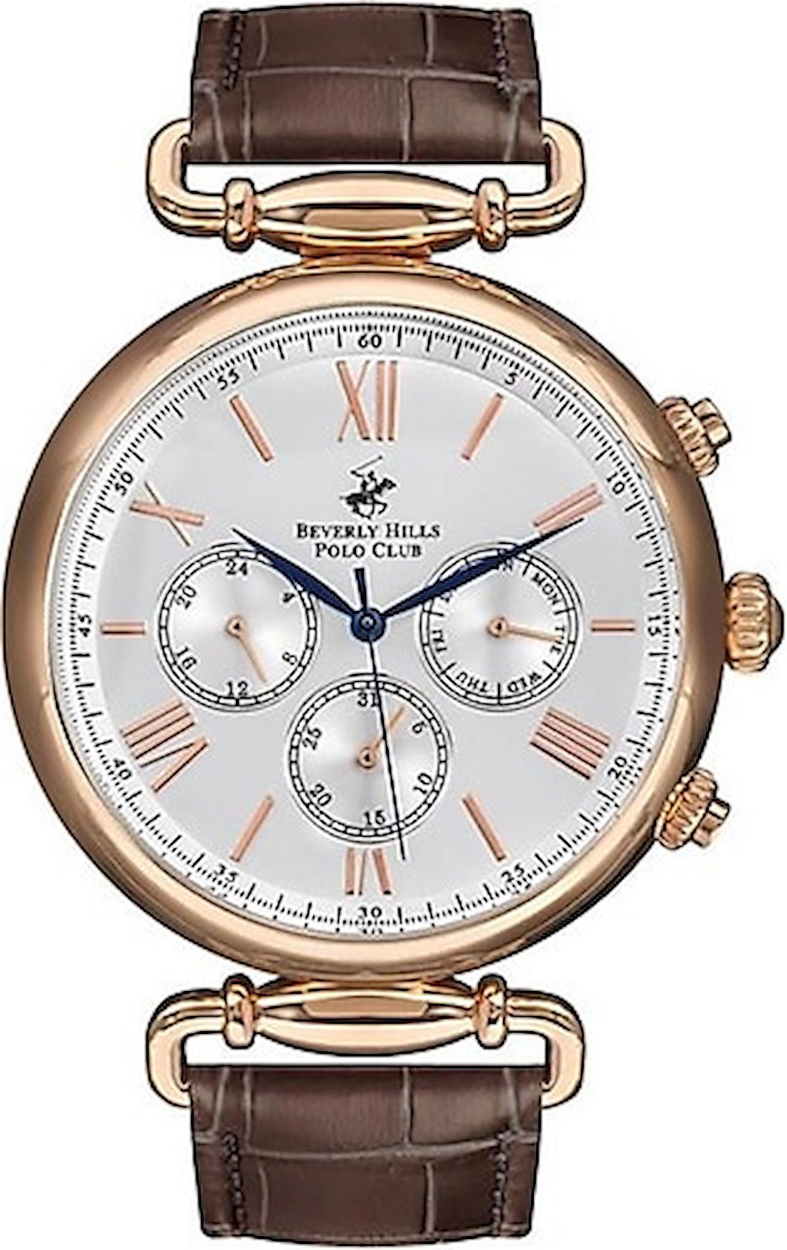 Beverly Hills Polo Club BP3147X432 Takvimli 45 mm Kahverengi Deri Kordon Analog Kol Saati