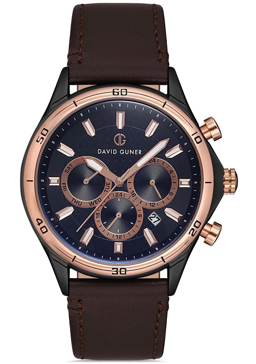 David Guner DG-8036GB-R2R Takvimli 43 mm Kahverengi Deri Kordon Analog Erkek Kol Saati