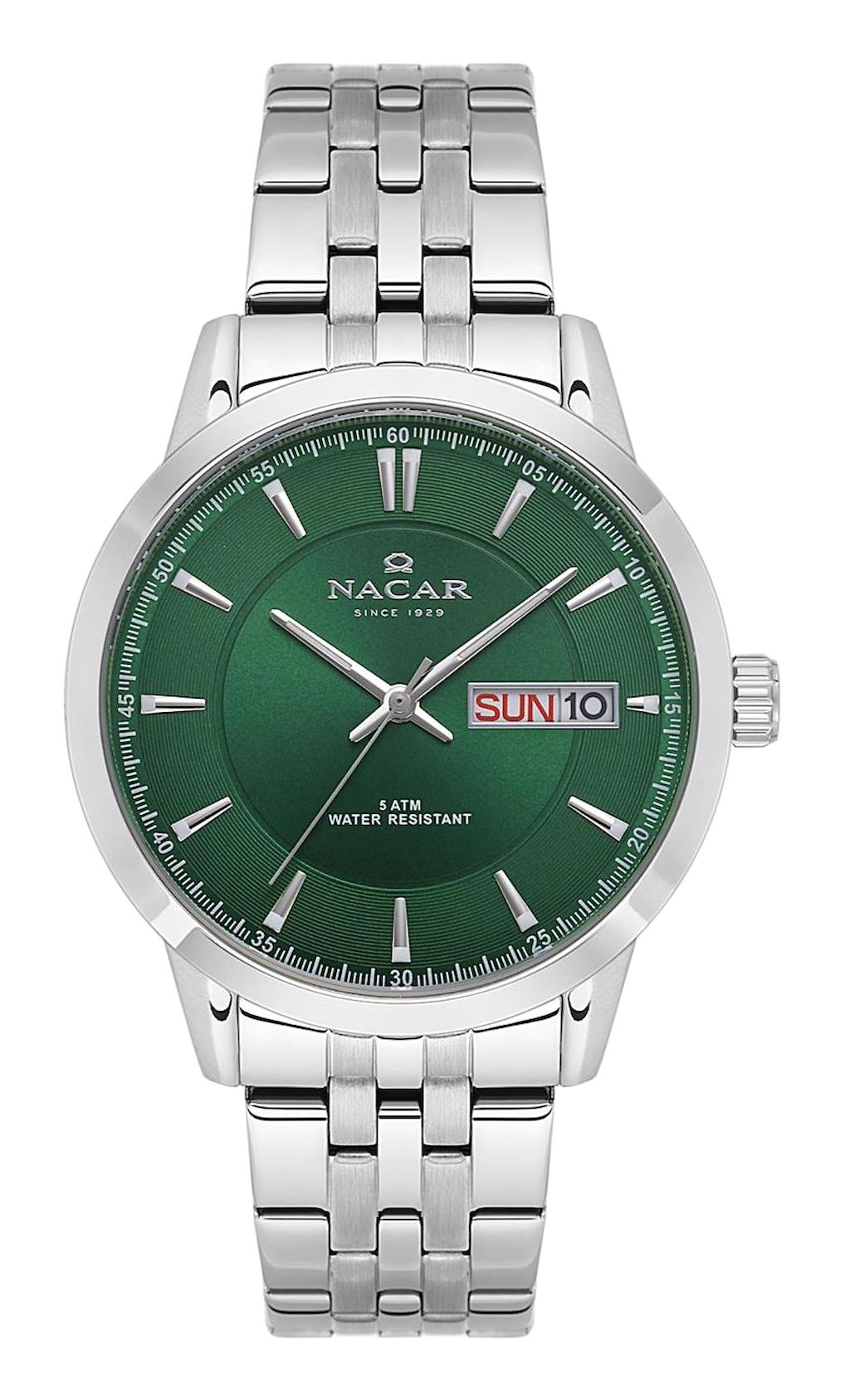 Nacar 21294740ANM Takvimli 44 mm Çelik Kordon Analog Kol Saati