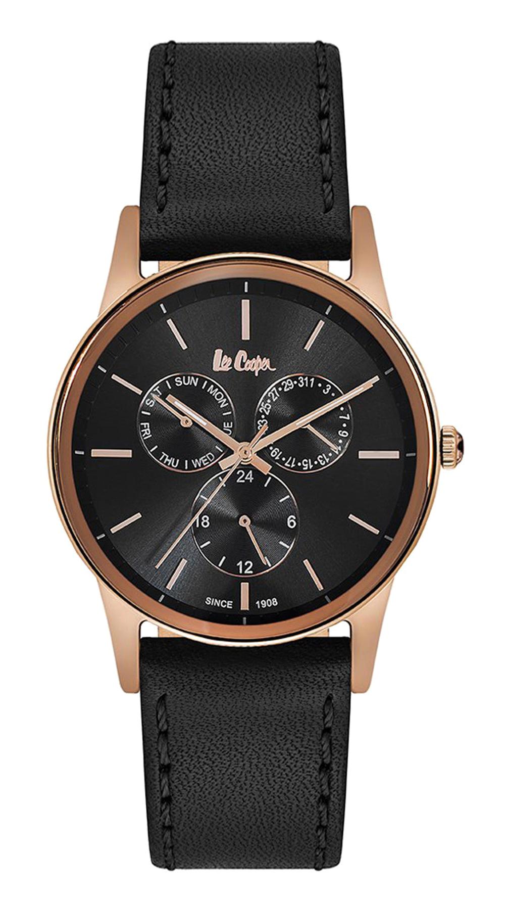Lee Cooper LC06248.551 Takvimli 45 mm Siyah Deri Kordon Analog Erkek Kol Saati
