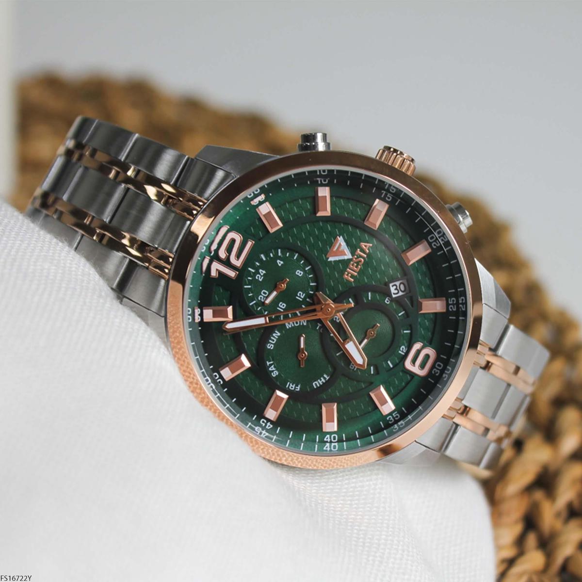 Fiesta FS16722Y Takvimli 46 mm Gri-Rose Gold Çelik Kordon Analog Erkek Kol Saati