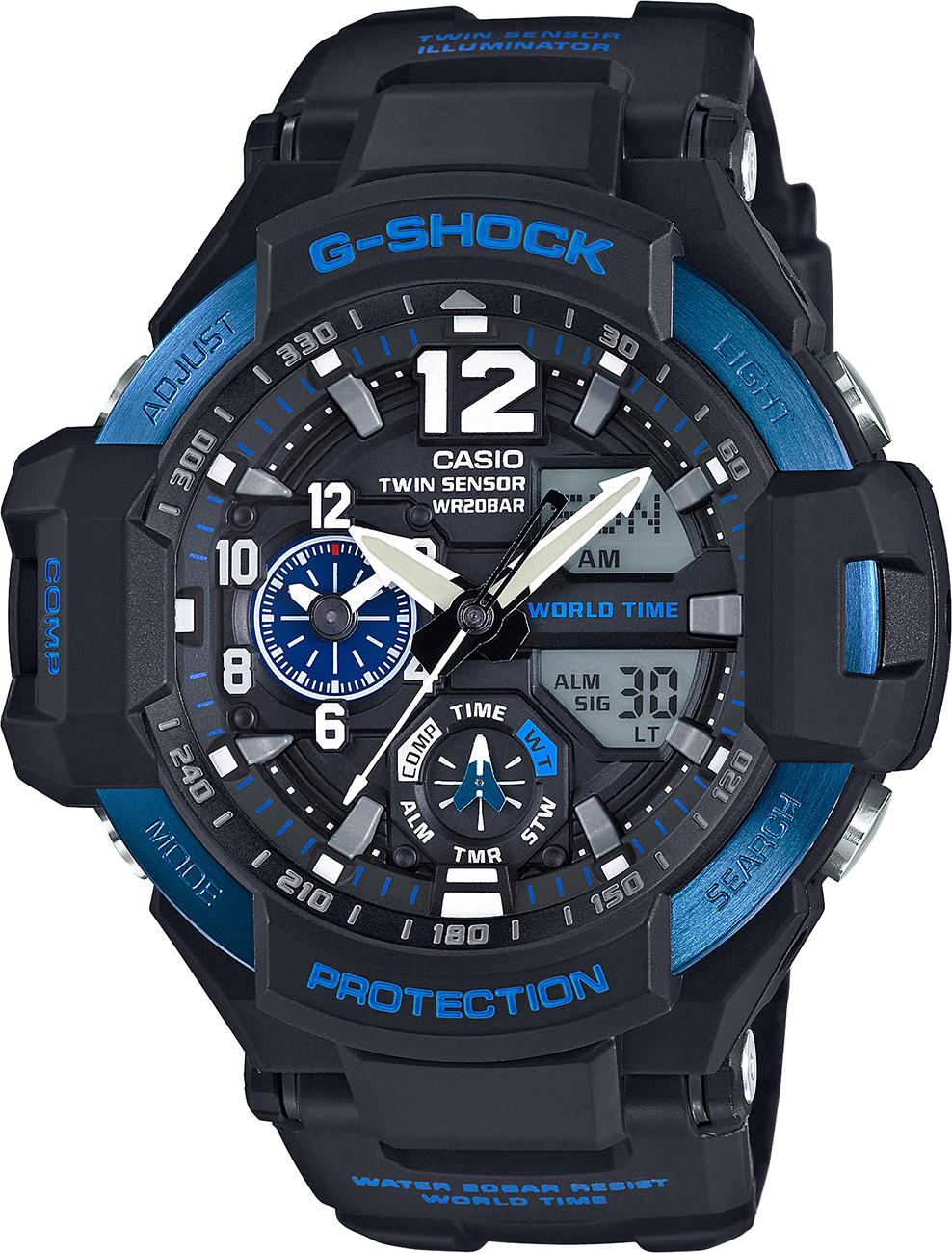 Casio GA-1100-2B Pusulalı Takvimli 51.2 mm Siyah Silikon Kordon Analog Kol Saati