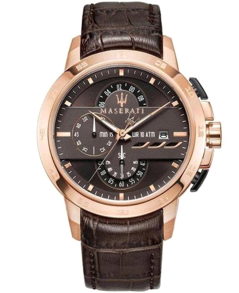 Maserati R8871619001 Takvimli 45 mm Kahverengi Deri Kordon Analog Erkek Kol Saati