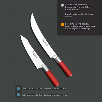 Red Craft Serisi Mutfak Bıçak Seti Et Bıçağı Ekmek Sebze Meyve Şef Bıçağı 2li Set