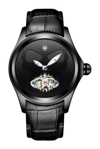 Watchofroyal Casablanca Pusulalı Takvimli 42 mm Siyah Deri Kordon Analog Kol Saati
