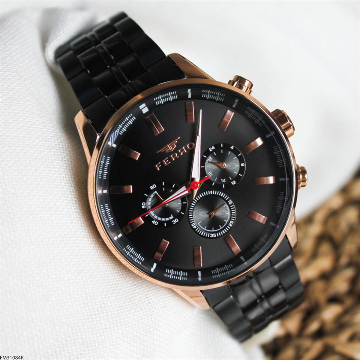 Ferro FM31084R Takvimli 45 mm Siyah Metal Kordon Analog Erkek Kol Saati