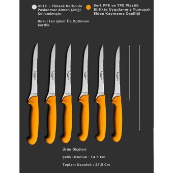 Lazbisa Mutfak Bıçak Seti Tırtıklı Ekmek Bıçağı Gold Serisi
