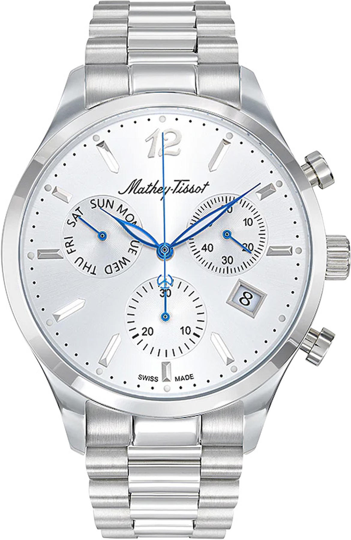 Mathey-Tissot H411CHAS Takvimli 42 mm Çelik Kordon Analog Kol Saati