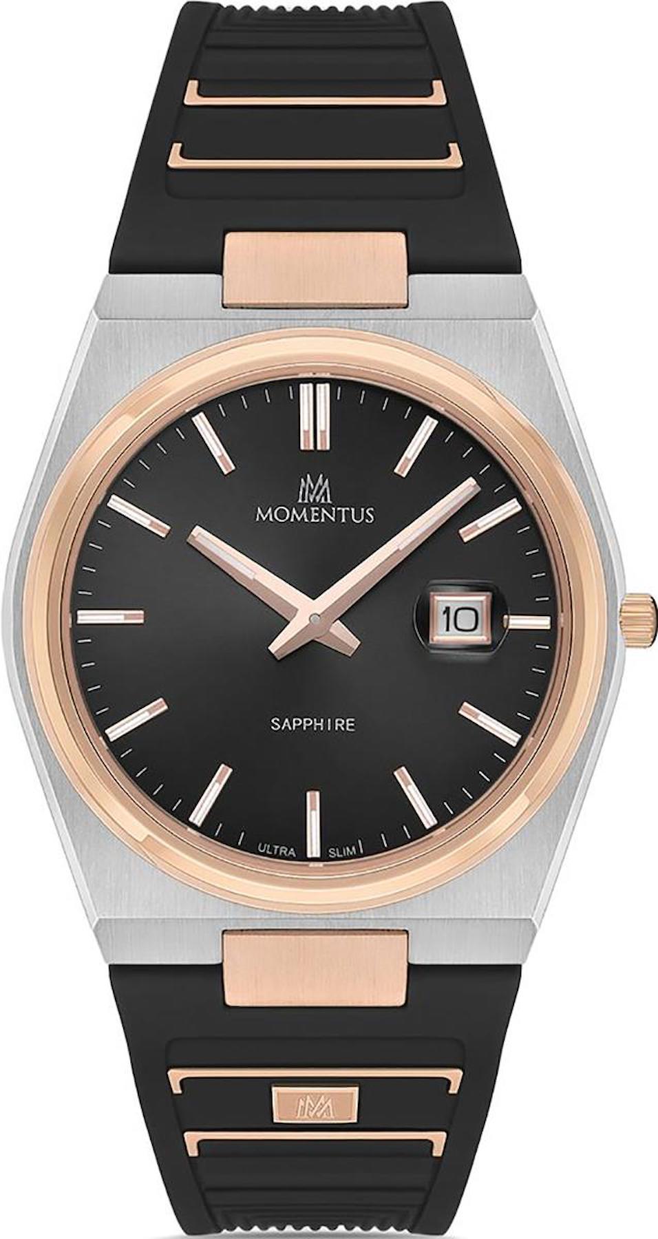 Momentus EM345T-04BR Takvimli 40 mm Siyah Silikon Kordon Analog Erkek Kol Saati