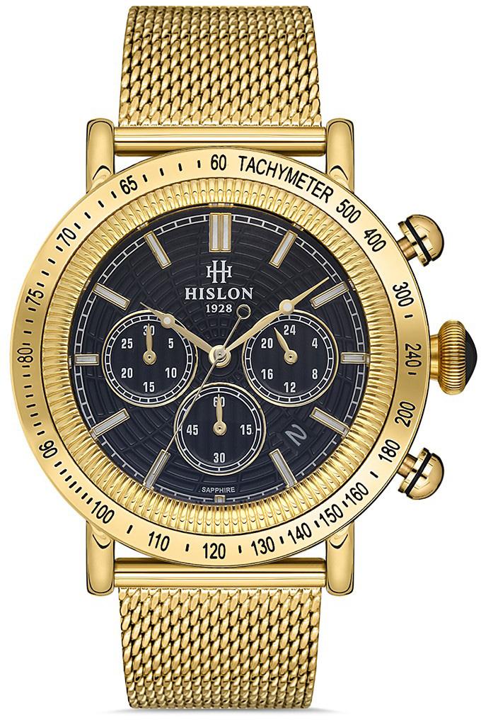 Hislon MS111G-04SG Pusulalı Takvimli 44 mm Altın Çelik Kordon Analog Erkek Kol Saati