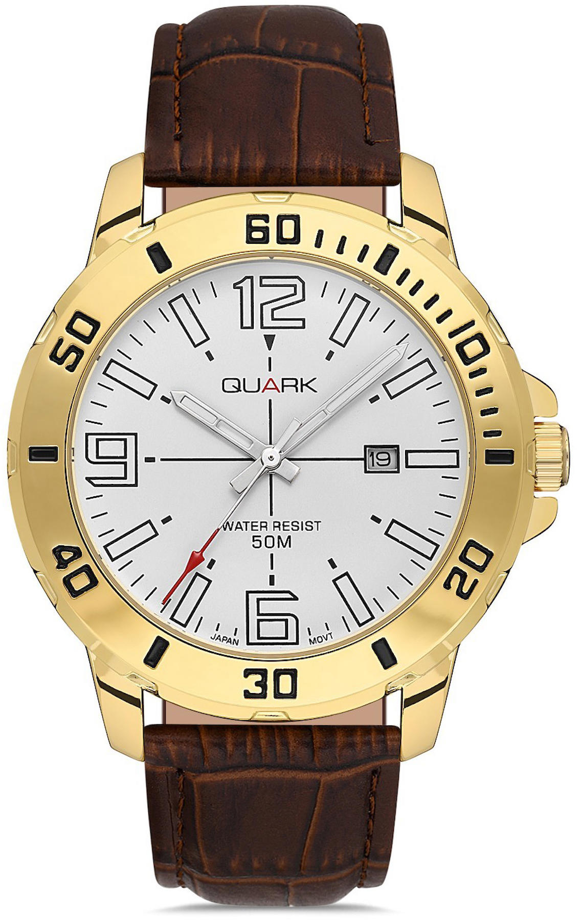 Quark QM-VD01GL-7B Takvimli 42 mm Kahverengi Deri Kordon Analog Kol Saati