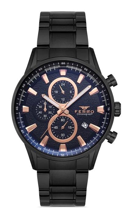 Ferro FM31225A-R Takvimli Siyah Metal Kordon Analog Kol Saati