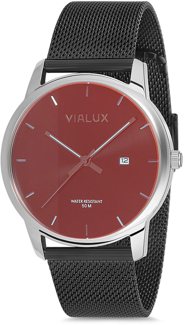 Vialux AS536S-04SX Takvimli 42 mm Siyah Çelik Kordon Analog Kol Saati