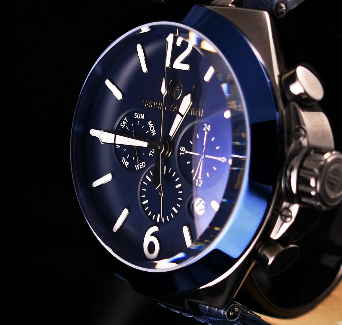Sergio Tacchini ST.9.103.05 Takvimli 45 mm Mavi Deri Kordon Analog Kol Saati