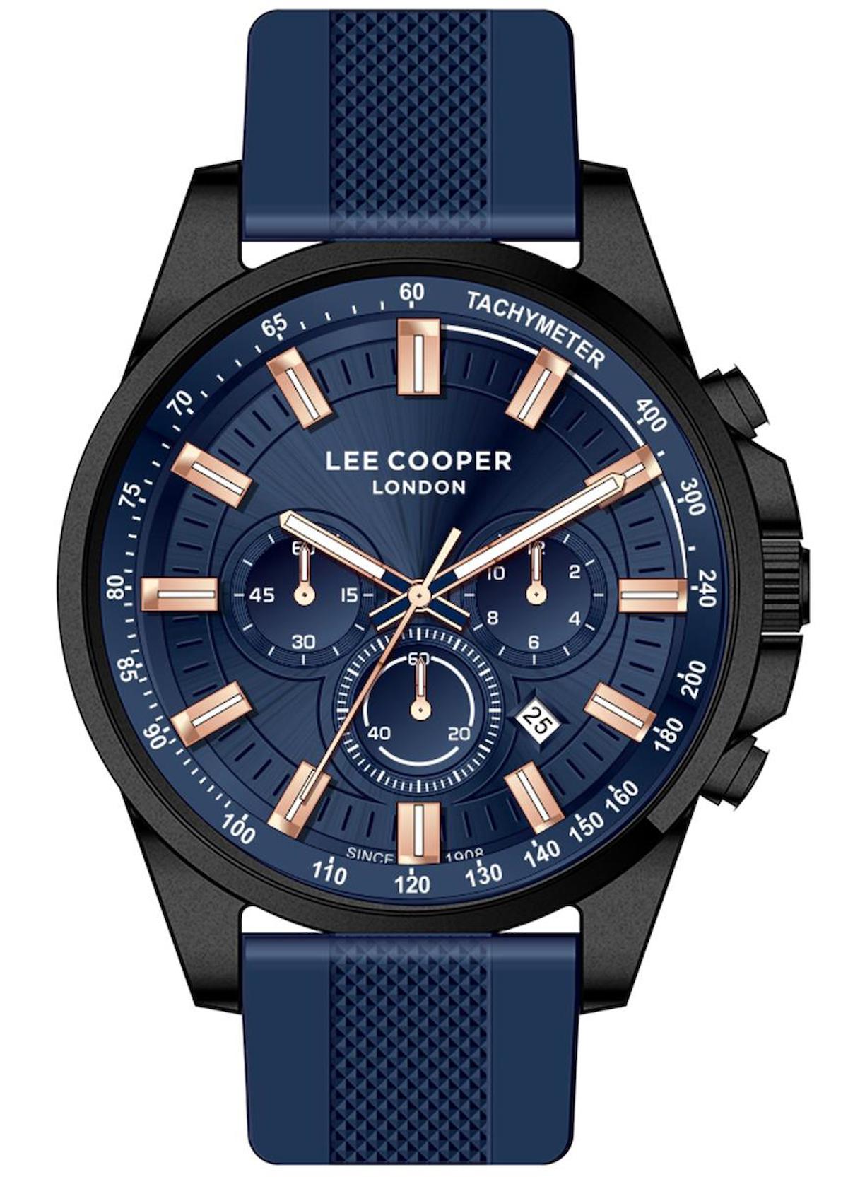 Lee Cooper LC07635.199-NM Takvimli Mavi Silikon Kordon Analog Erkek Kol Saati