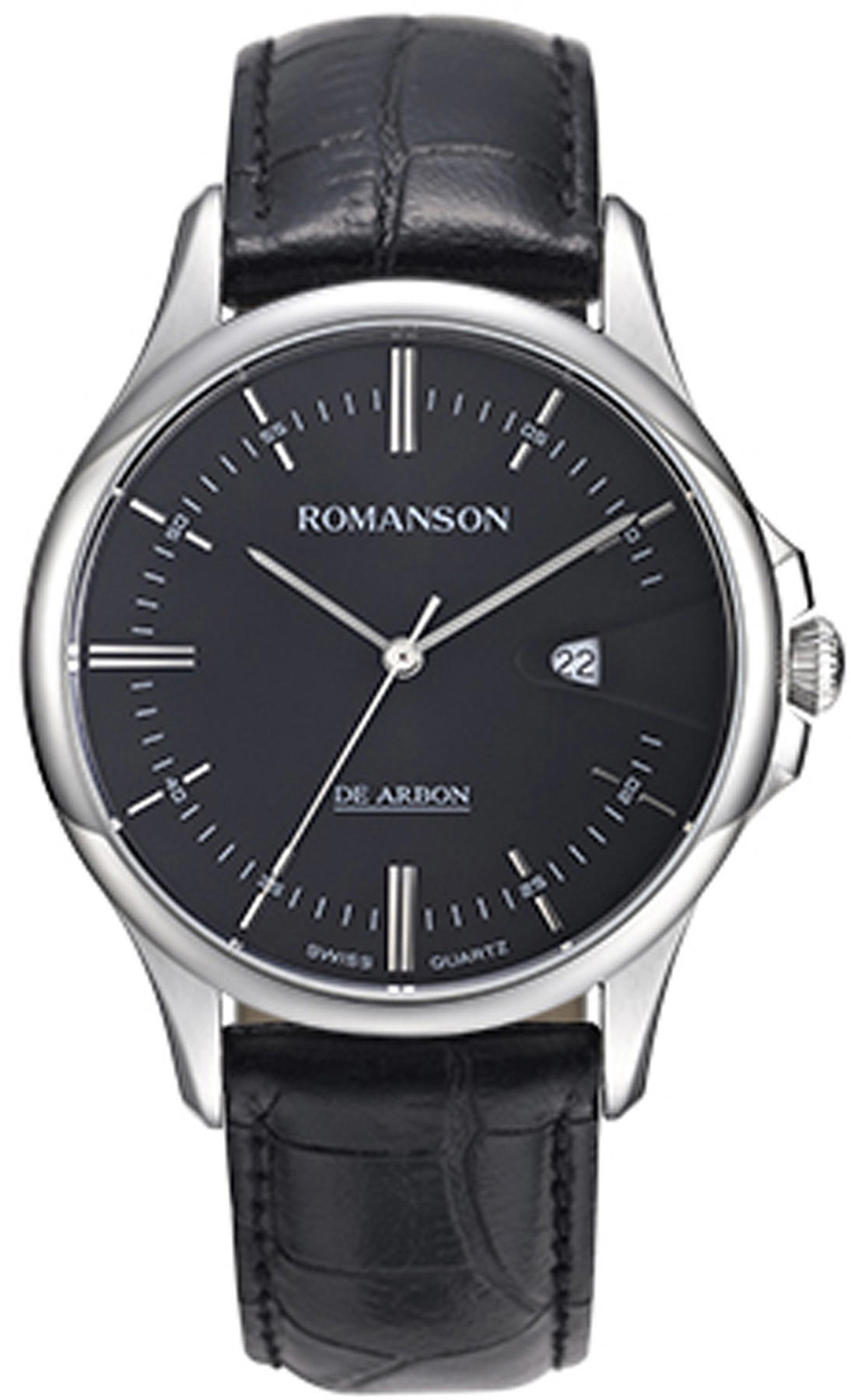 Romanson CB5A10MMBWA3R2 Takvimli 40 mm Siyah Deri Kordon Analog Kol Saati