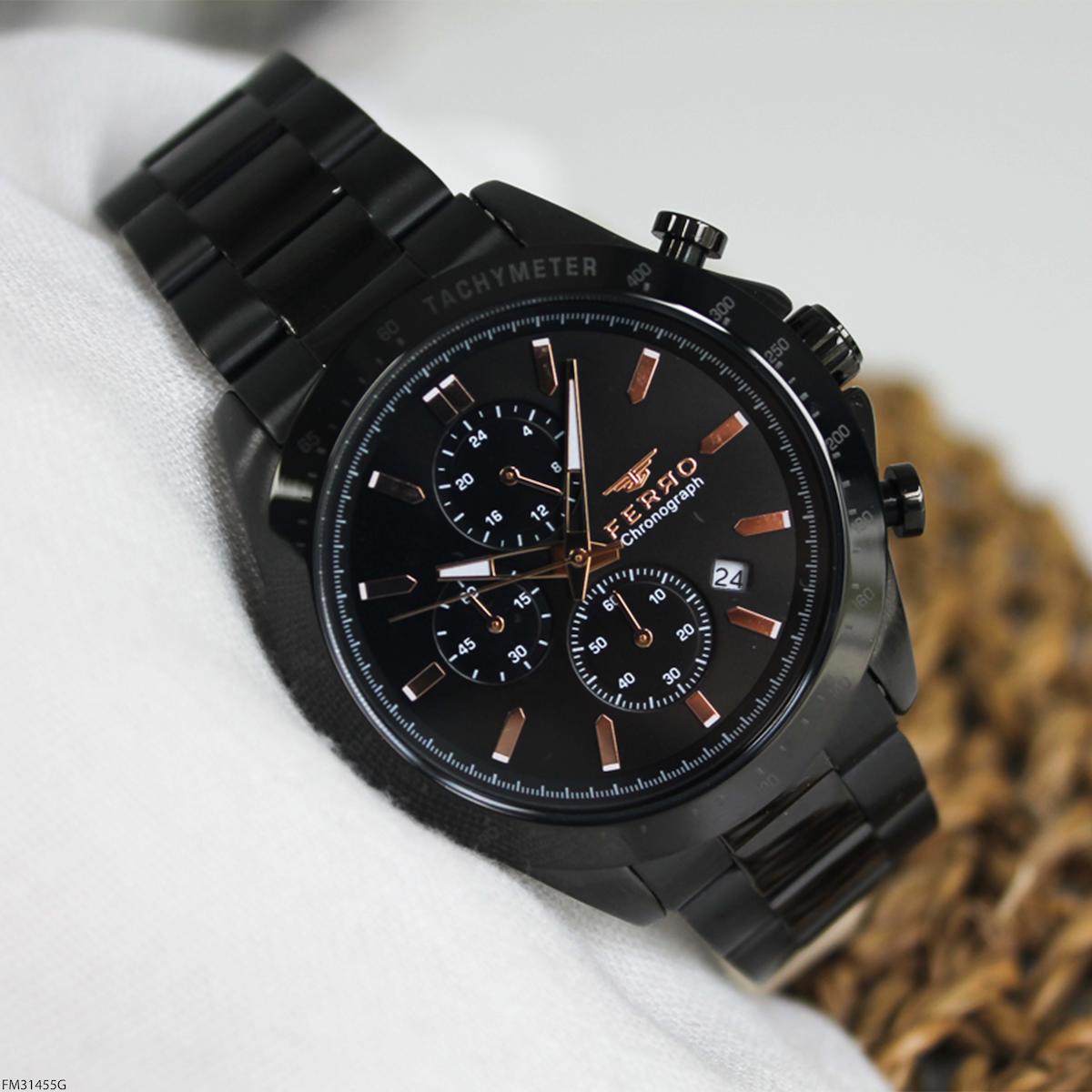 Ferro FM31455G Takvimli 44 mm Siyah Çelik Kordon Analog Erkek Kol Saati