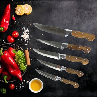 Lilys Kitchenware Lazoglu Özel Üretim Ceviz Ağacı 5+1 Parça Çelik Şef Bıçak Seti, El Yapımı Bıçak, Sürmene, Mega Set, Takozlu, Tezgahüstü Bıçak - 1 Adet