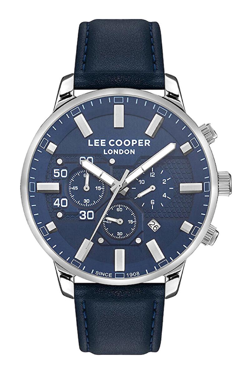 Lee Cooper LC07474.399-NM Takvimli 44 mm Lacivert Deri Kordon Analog Kol Saati
