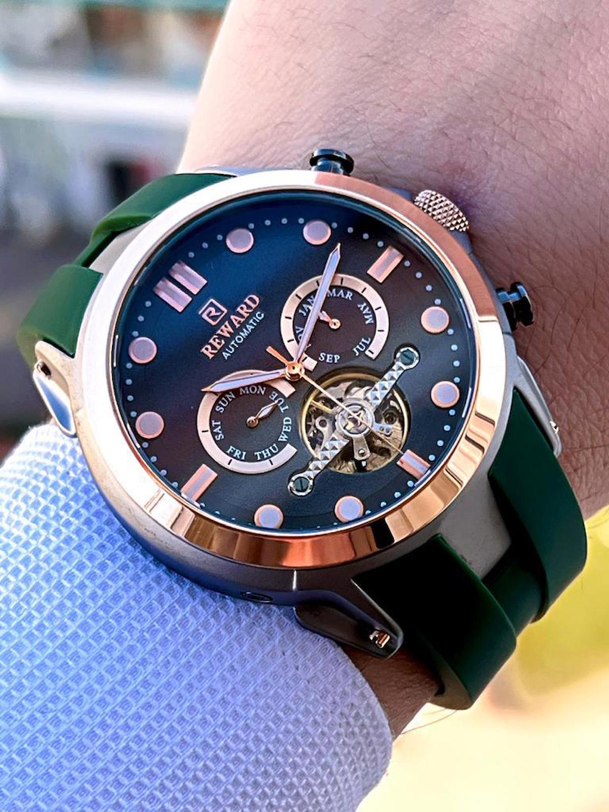 Reward EA.144954 Takvimli 45 mm Yeşil Silikon Kordon Analog Erkek Kol Saati