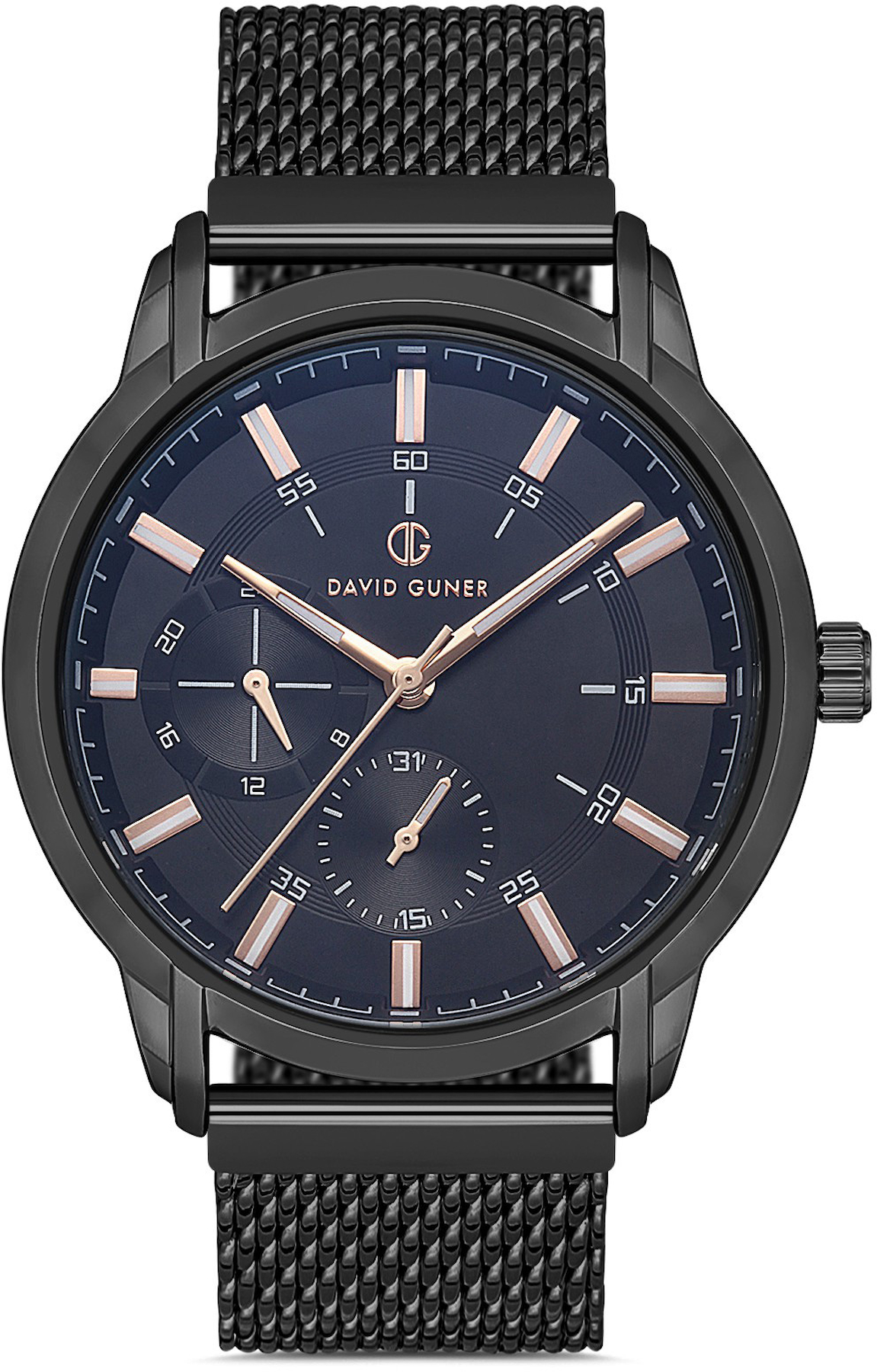 David Guner DG-8212GC-G2C Takvimli 42 mm Siyah Çelik Kordon Analog Kol Saati