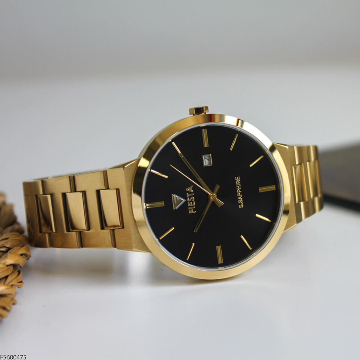 Fiesta FS600475 Takvimli 42 mm Altın Çelik Kordon Analog Erkek Kol Saati