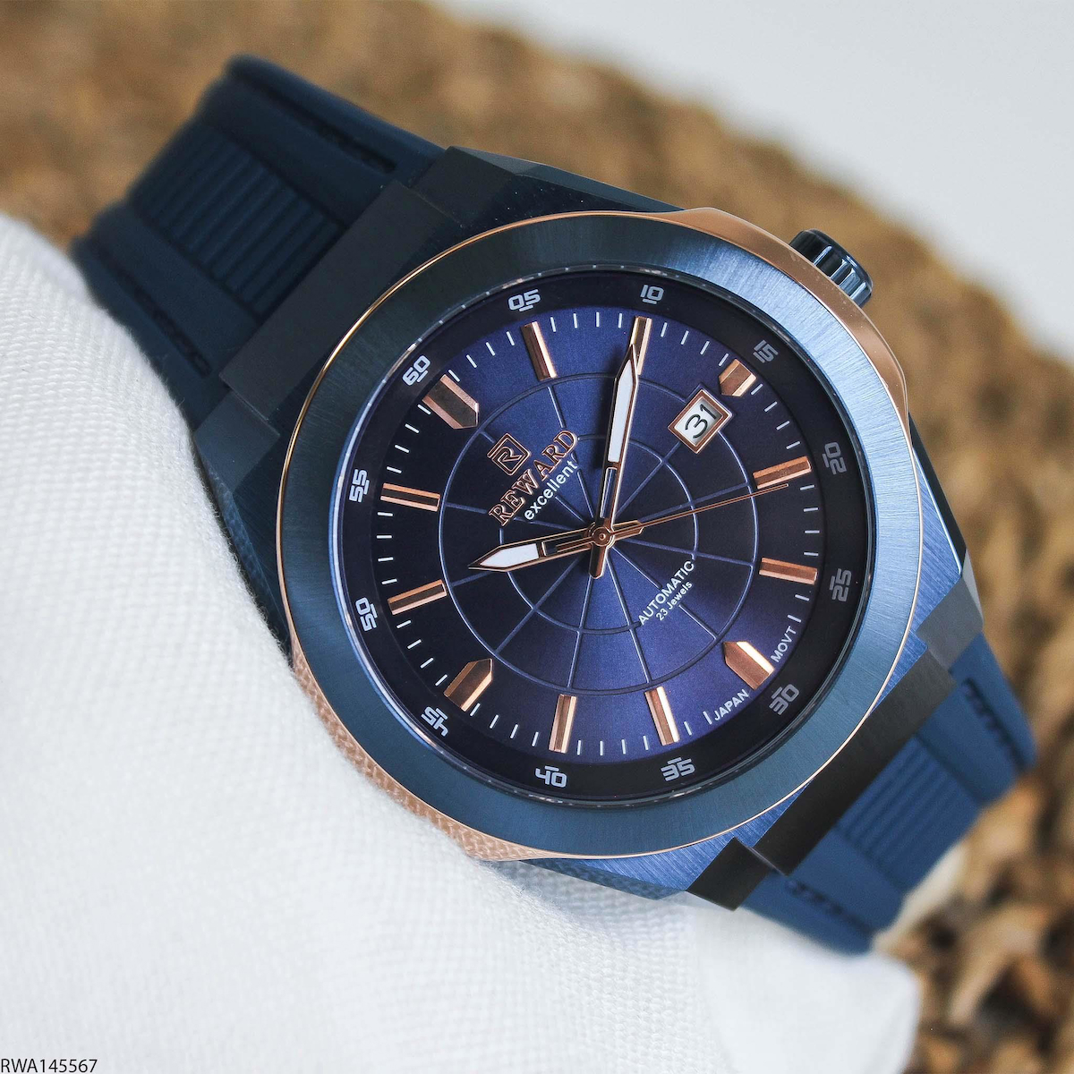 Reward RWA145567 Takvimli 50 mm Lacivert Silikon Kordon Analog Erkek Kol Saati