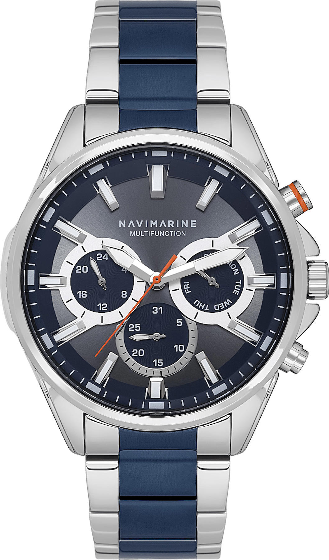 Navimarine NM153-05 Takvimli 45 mm Gri-Lacivert Çelik Kordon Analog Kol Saati
