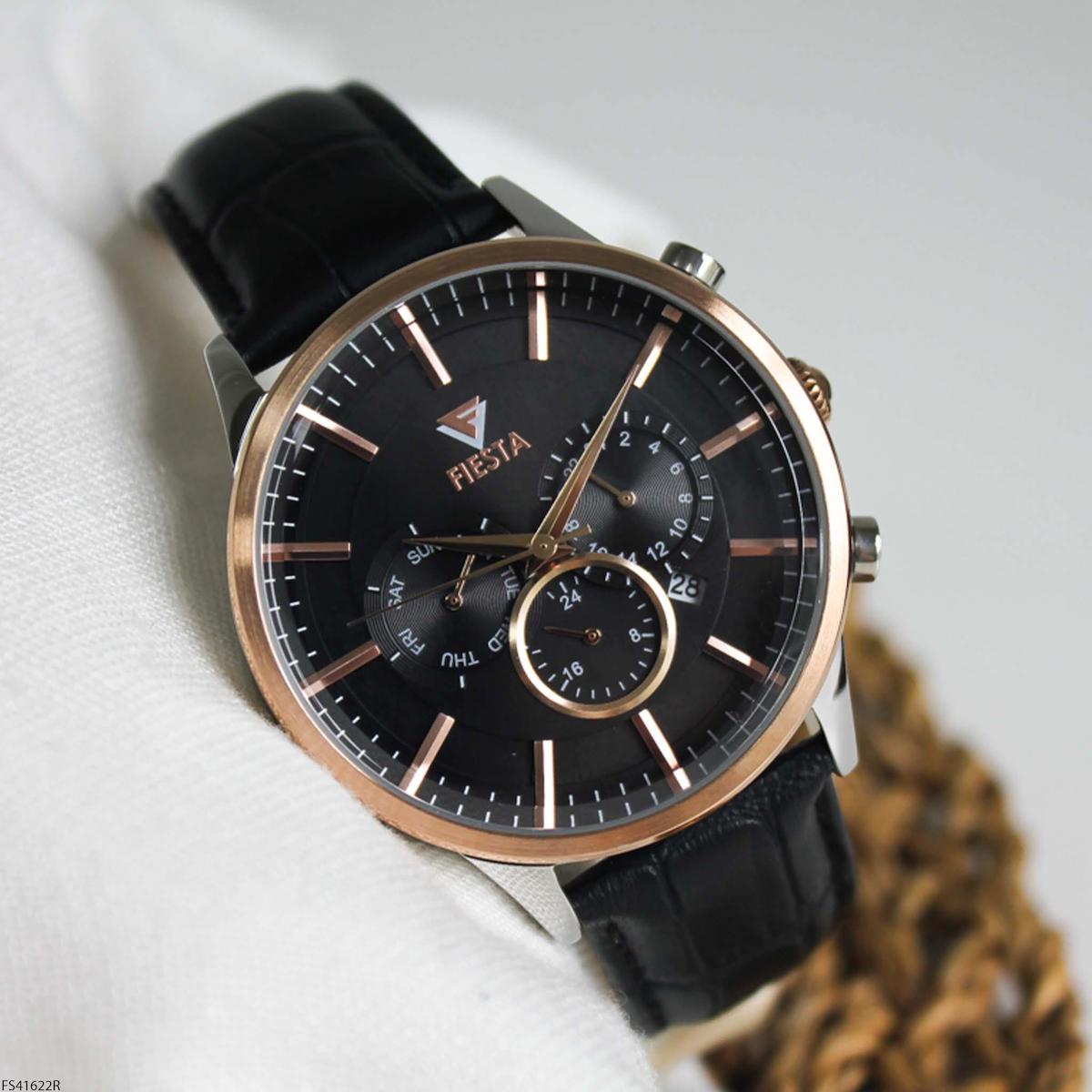 Fiesta FS41622R Takvimli 45 mm Siyah Deri Kordon Analog Erkek Kol Saati