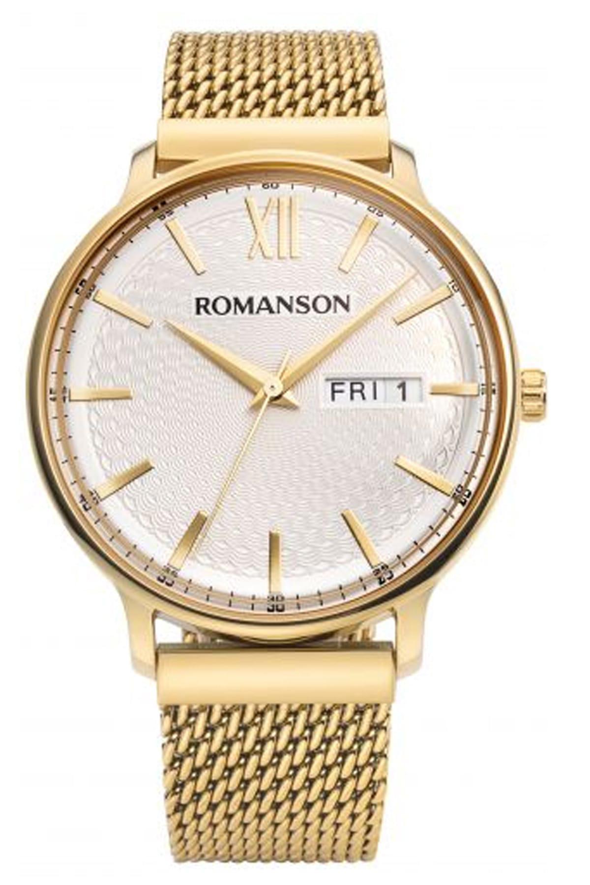 Romanson TM8A49MMGGAS1G Takvimli 42 mm Altın Deri Kordon Analog Erkek Kol Saati