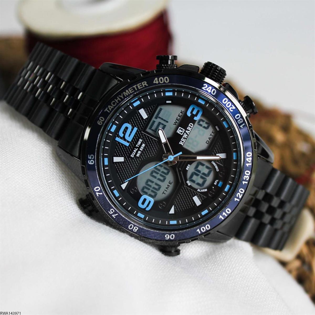 Reward RWA143971 Pusulalı Takvimli 48 mm Siyah Çelik Kordon Analog Erkek Kol Saati