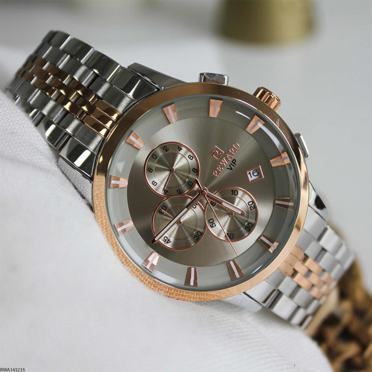 Reward RWA143235 Takvimli 44 mm Gri-Rose Gold Çelik Kordon Analog Erkek Kol Saati