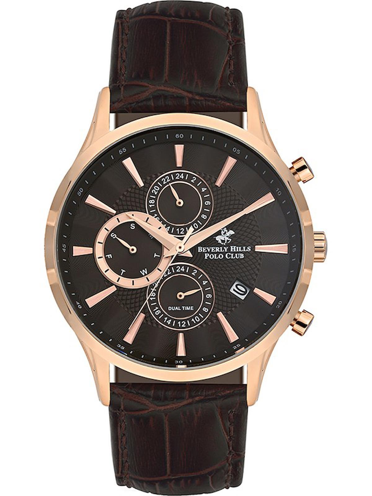 Beverly Hills Polo Club BP3003X470 Takvimli 42 mm Kahverengi Deri Kordon Analog Kol Saati