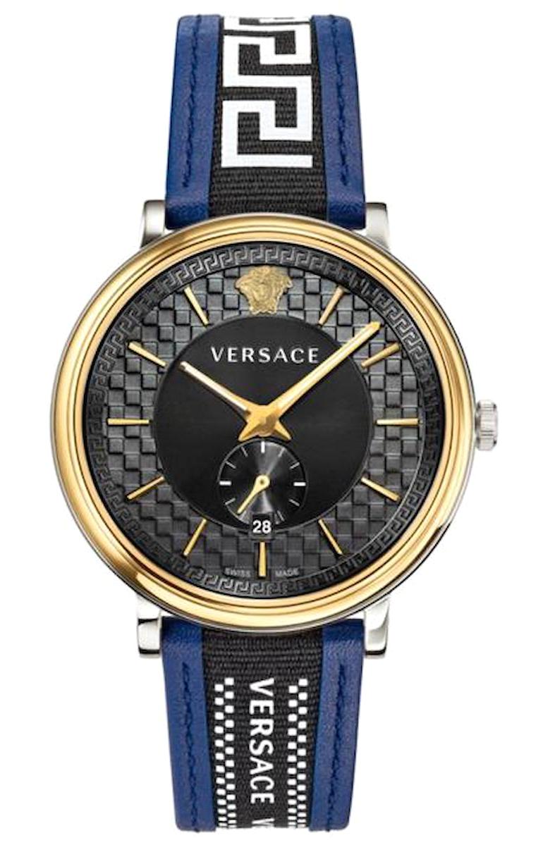Versace VRSCVEBQ01419 Takvimli 42 mm Lacivert-Siyah Deri Kordon Analog Erkek Kol Saati