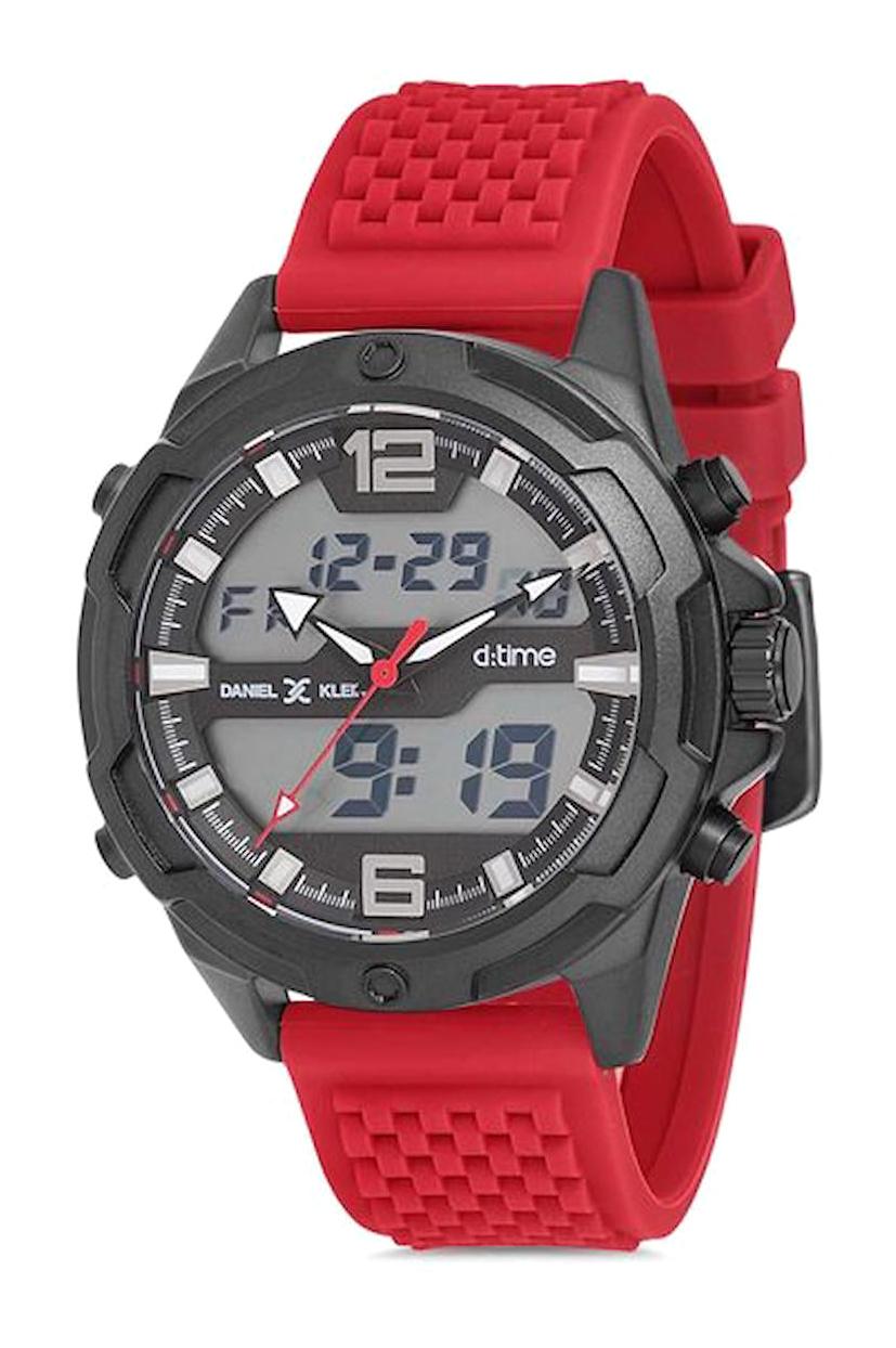 Daniel Klein DK013198A-05 Takvimli 45 mm Kırmızı Silikon Kordon Analog Erkek Kol Saati