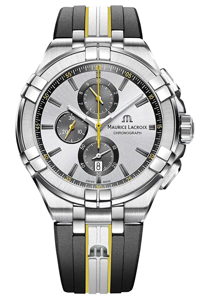 Maurice Lacroix ML-AI1018TT030130-K Takvimli 44 mm Gri-Siyah Silikon Kordon Analog Erkek Kol Saati